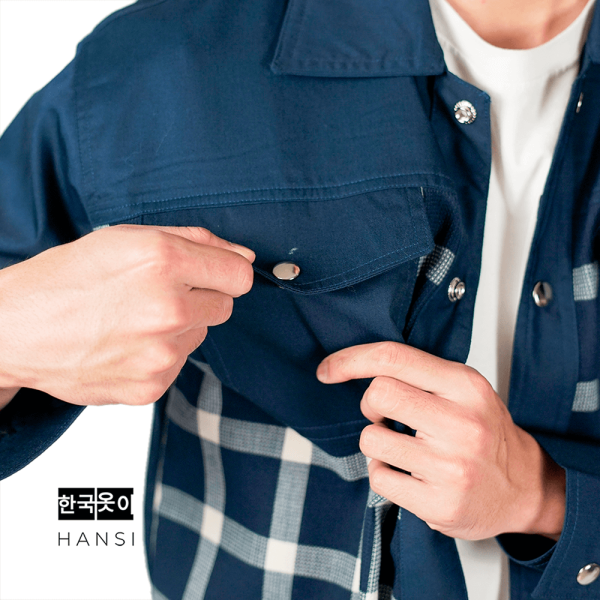 Gaeul Plaid Jacket - Navy White - Image 5